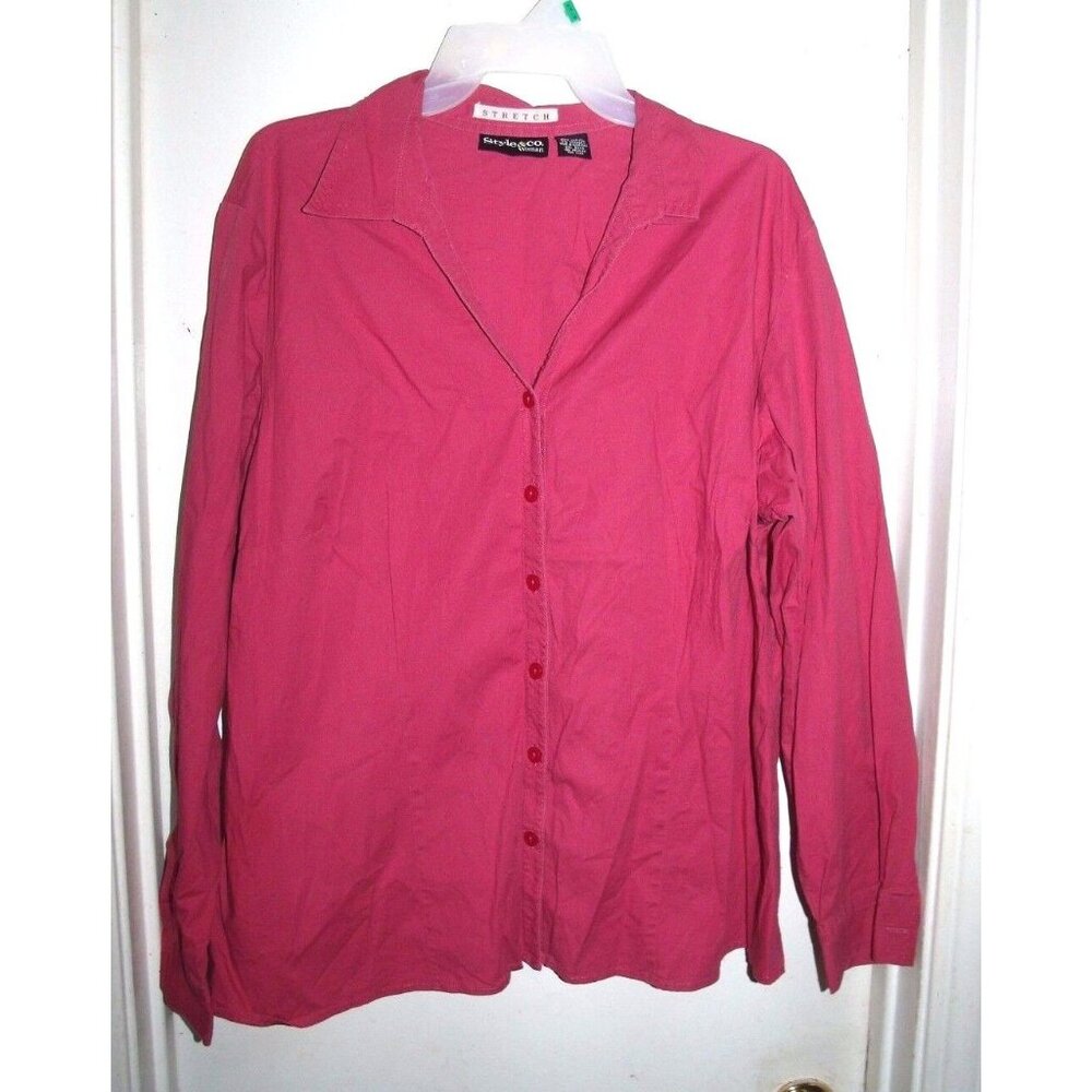 Style & Co Woman Pink Button Front Long Sleeve Stretch Top‎ Shirt 18W